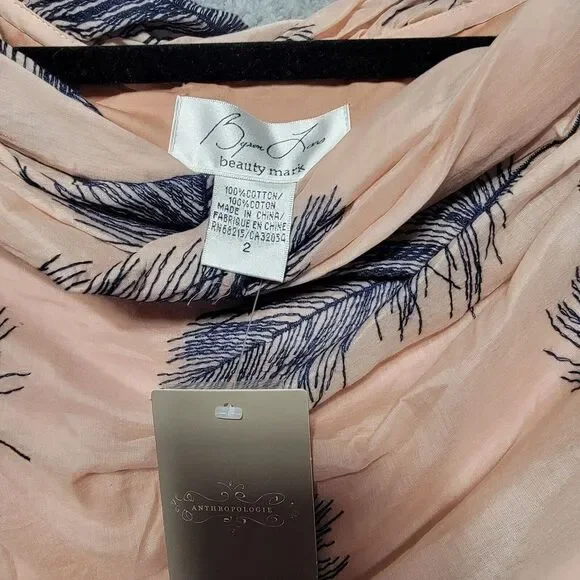 Byron Lars Beauty Mark Rare Soft Pink Navy Floral Leaf Top Sleeveless Size 2 NWT